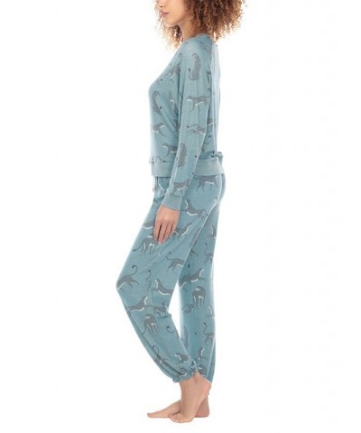 Women's Printed Brushed Jersey Lounge Set Galaxy Cheetah $32.00 Sleepwear