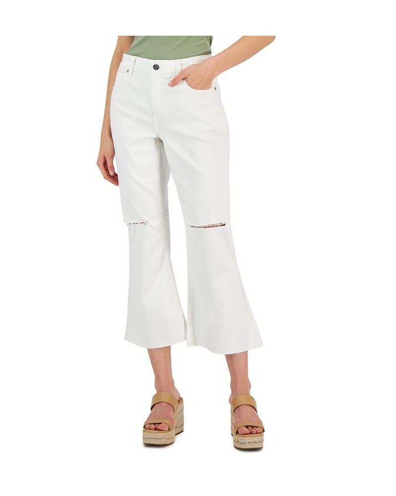 Women's Mid-Rise Ripped Kick Flare Jeans Washed White $22.50 Jeans