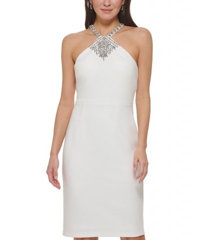 Petite Embellished Sleeveless Bodycon Dress Ivory $53.40 Dresses