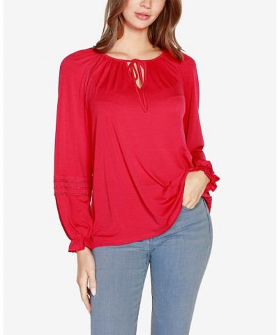 Women's Black Label Embellished Peasant Top Red $23.00 Tops