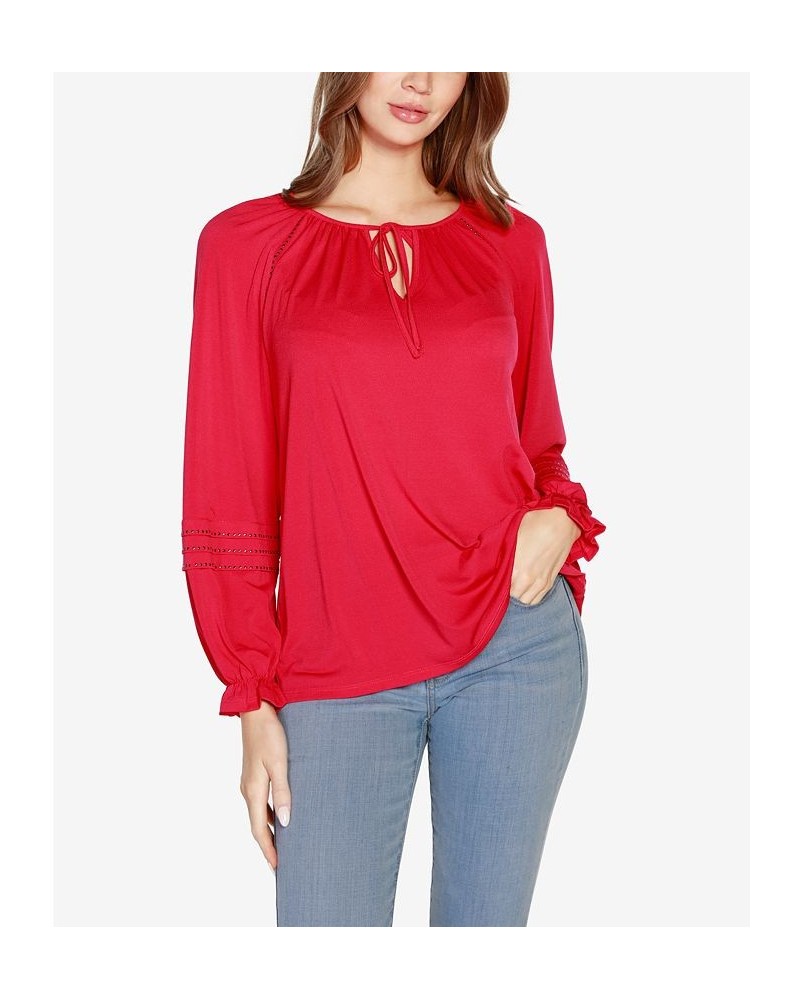 Women's Black Label Embellished Peasant Top Red $23.00 Tops