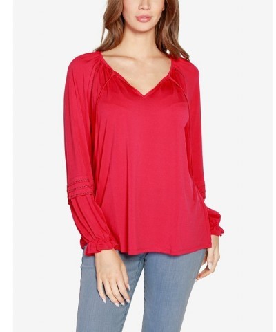 Women's Black Label Embellished Peasant Top Red $23.00 Tops