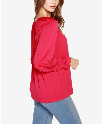 Women's Black Label Embellished Peasant Top Red $23.00 Tops