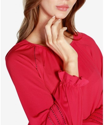 Women's Black Label Embellished Peasant Top Red $23.00 Tops