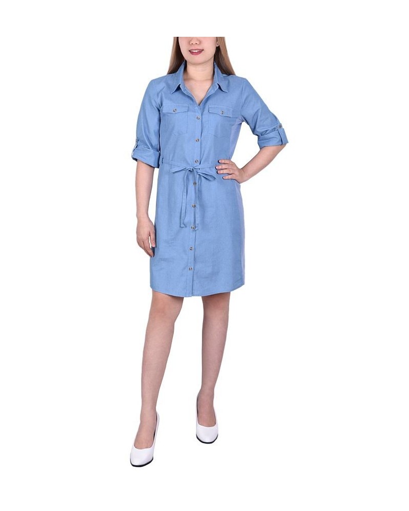 Petite 3/4 Roll Tab Sleeve Denim Dress Light Knitdenim $35.00 Dresses