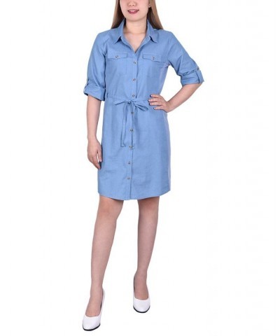 Petite 3/4 Roll Tab Sleeve Denim Dress Light Knitdenim $35.00 Dresses