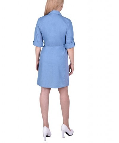 Petite 3/4 Roll Tab Sleeve Denim Dress Light Knitdenim $35.00 Dresses