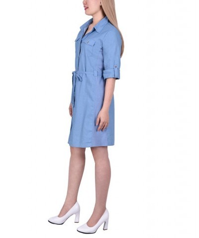 Petite 3/4 Roll Tab Sleeve Denim Dress Light Knitdenim $35.00 Dresses