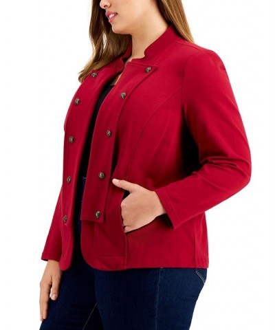 Plus Size Military Band Jacket Crimson $33.48 Jackets