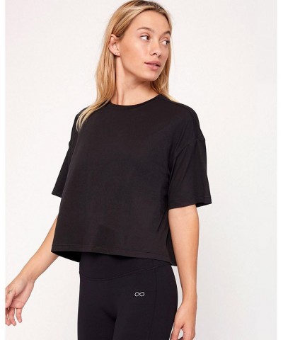 Cozy Boxy Tee Short Sleeve for Women Black $27.20 Tops