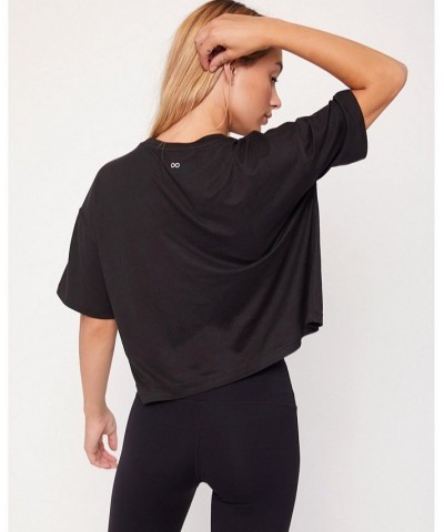 Cozy Boxy Tee Short Sleeve for Women Black $27.20 Tops