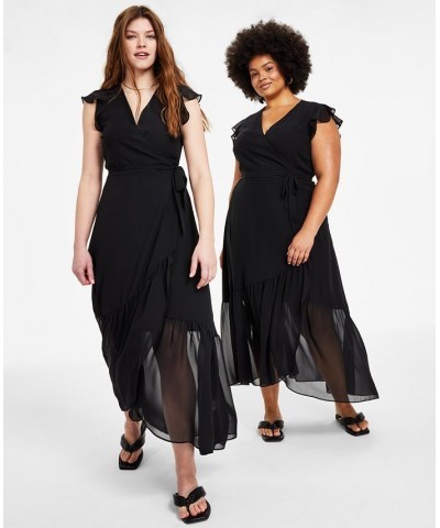 Maxi Wrap Dress P/XS-4X Deep Black $21.39 Dresses