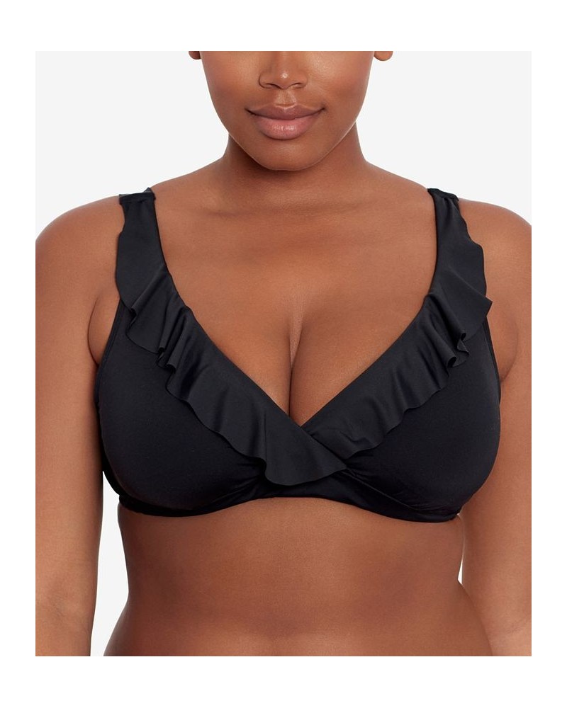 Beach Club Solid Ruffle Bikini Top & Hipster Bikini Bottoms Black $30.00 Swimsuits