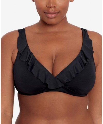 Beach Club Solid Ruffle Bikini Top & Hipster Bikini Bottoms Black $30.00 Swimsuits