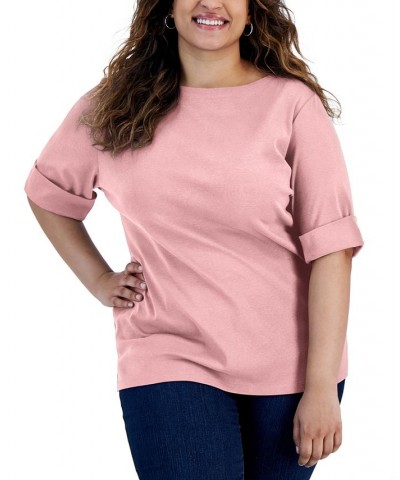 Plus Size Cotton Elbow-Sleeve Top Steel Rose $14.76 Tops
