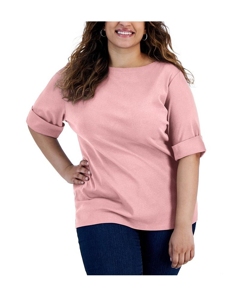 Plus Size Cotton Elbow-Sleeve Top Steel Rose $14.76 Tops