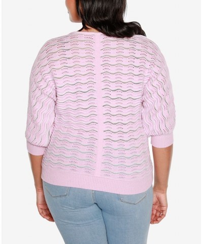 Black Label Plus Size Wavy Stripe V-neck Sweater Pink Lavender Combo $25.85 Sweaters