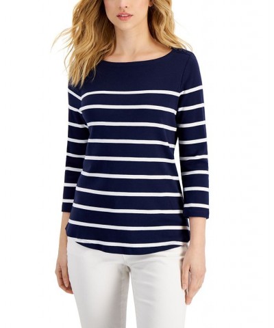 Women's Striped Boat-Neck 3/4-Sleeve Top Intrepid Blue Combo $10.25 Tops