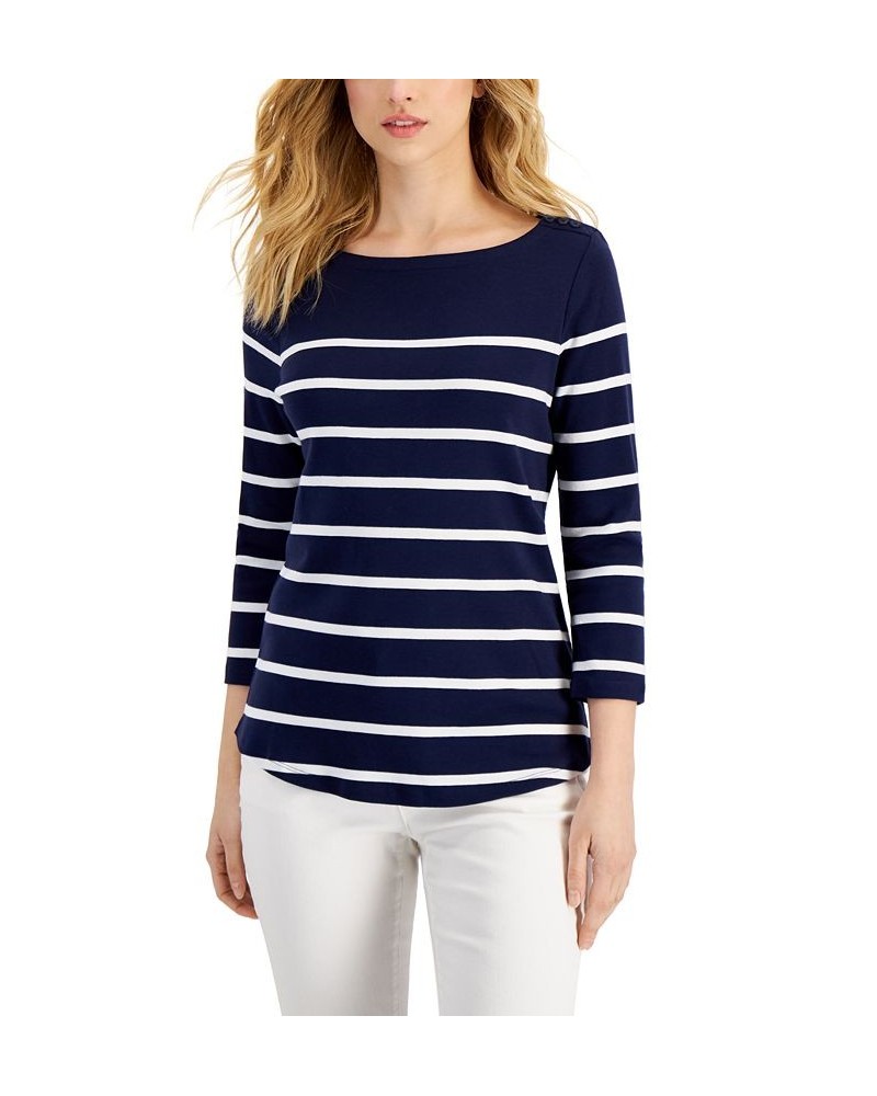 Women's Striped Boat-Neck 3/4-Sleeve Top Intrepid Blue Combo $10.25 Tops