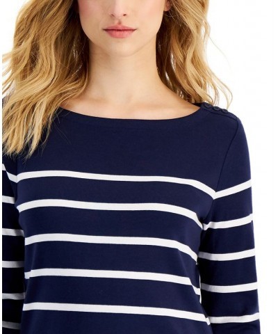 Women's Striped Boat-Neck 3/4-Sleeve Top Intrepid Blue Combo $10.25 Tops