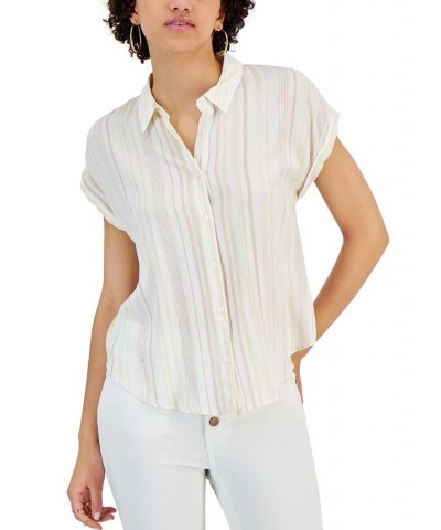 Juniors' Dolman-Sleeve Button-Front Top White $12.22 Tops