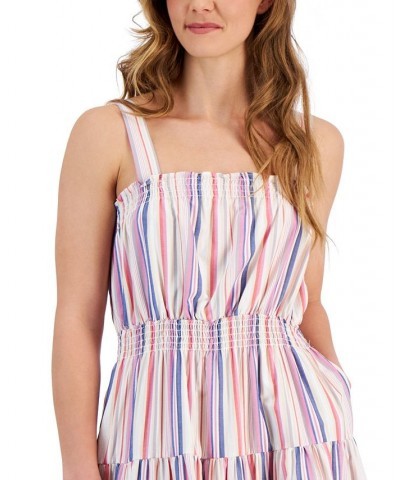 Women's Striped Sleeveless Tassel-Hem Dress Beige/Blue/Pink $58.83 Dresses