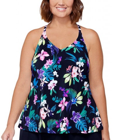 Plus Size Printed Racerback Underwire Tankini Swim Top North Shore Multi $27.00 Swimsuits