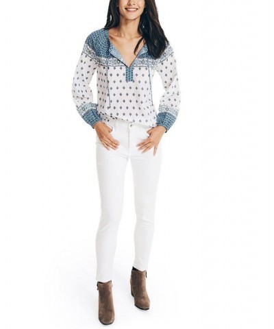 Women's Wood Block Split-Neck Top Bright White $23.72 Tops