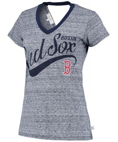 Women's Navy Boston Red Sox Hail Mary V-Neck Back Wrap T-shirt Navy $23.00 Tops