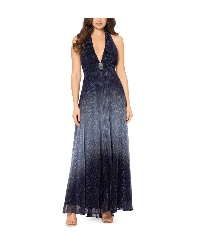 Women's Ombré Metallic Crinkled Gown Navy Perriwinkle $98.67 Dresses