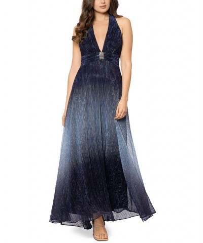 Women's Ombré Metallic Crinkled Gown Navy Perriwinkle $98.67 Dresses