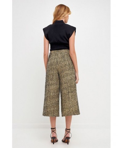 Women's Tweed Culottes Yellow Black $77.70 Pants