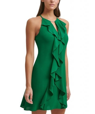 Halter-Neck Ruffle Dress Green $51.20 Dresses