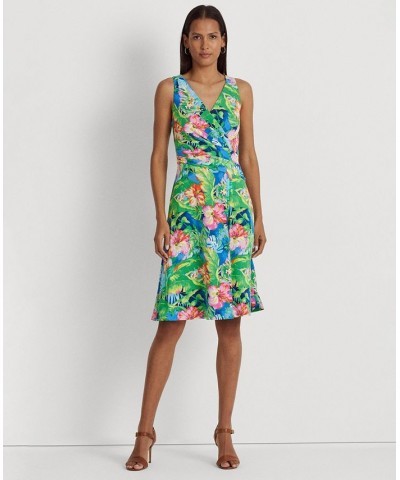 Women's Floral Jersey Sleeveless Dress Green/blue Multi $59.40 Dresses