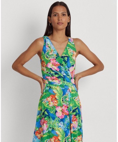 Women's Floral Jersey Sleeveless Dress Green/blue Multi $59.40 Dresses