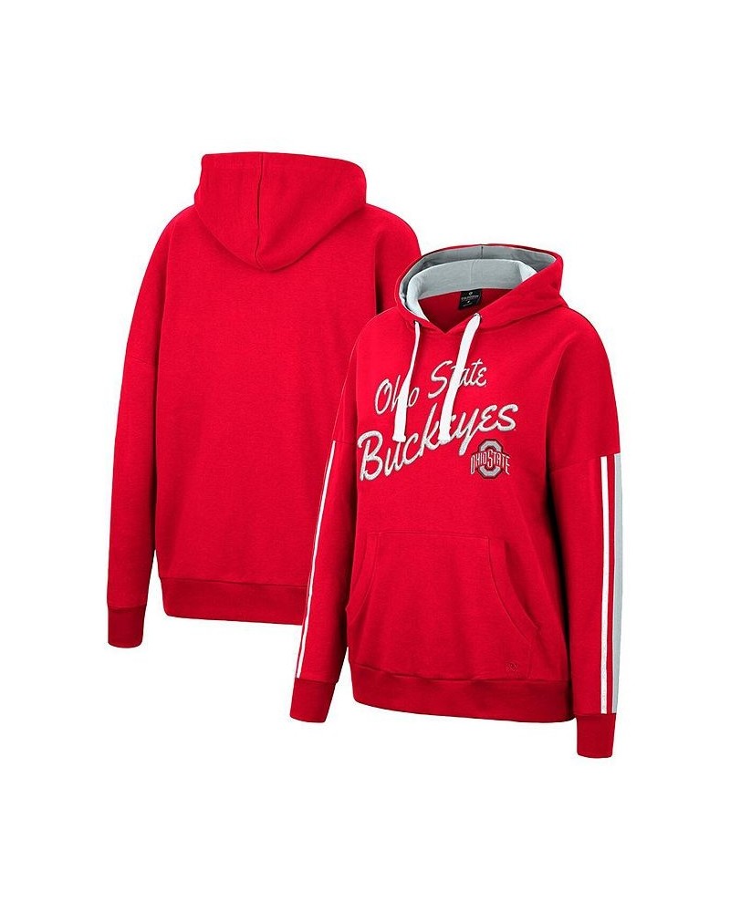 Women's Scarlet Ohio State Buckeyes Serena Oversized Sleeve Striping Pullover Hoodie Scarlet $27.28 Sweatshirts