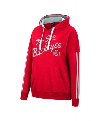 Women's Scarlet Ohio State Buckeyes Serena Oversized Sleeve Striping Pullover Hoodie Scarlet $27.28 Sweatshirts