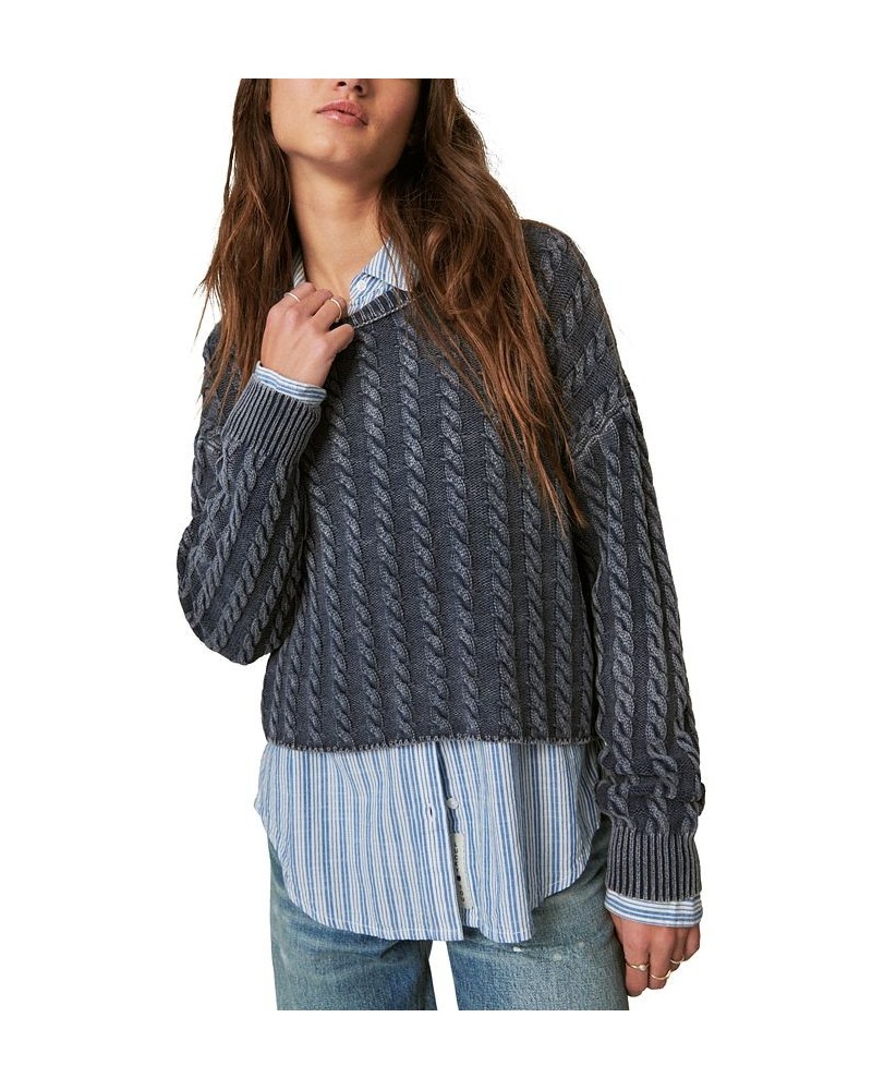 Women's Cable-Knit Sweater & Sweet Bootcut Jeans Cadet Navi Acid Wash $49.05 Jeans