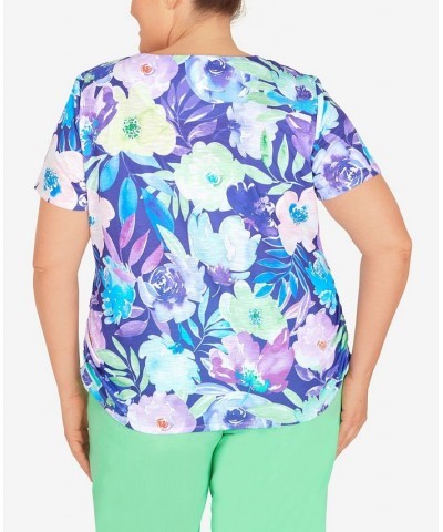 Plus Size Cinched Waist Floral T-shirt Purple $32.88 Tops