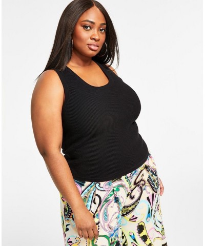 Trendy Plus Size Ribbed Sweater Tank Top Black $17.60 Tops