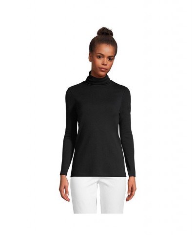 Women's Petite Supima Cotton Long Sleeve Turtleneck Black $25.47 Tops