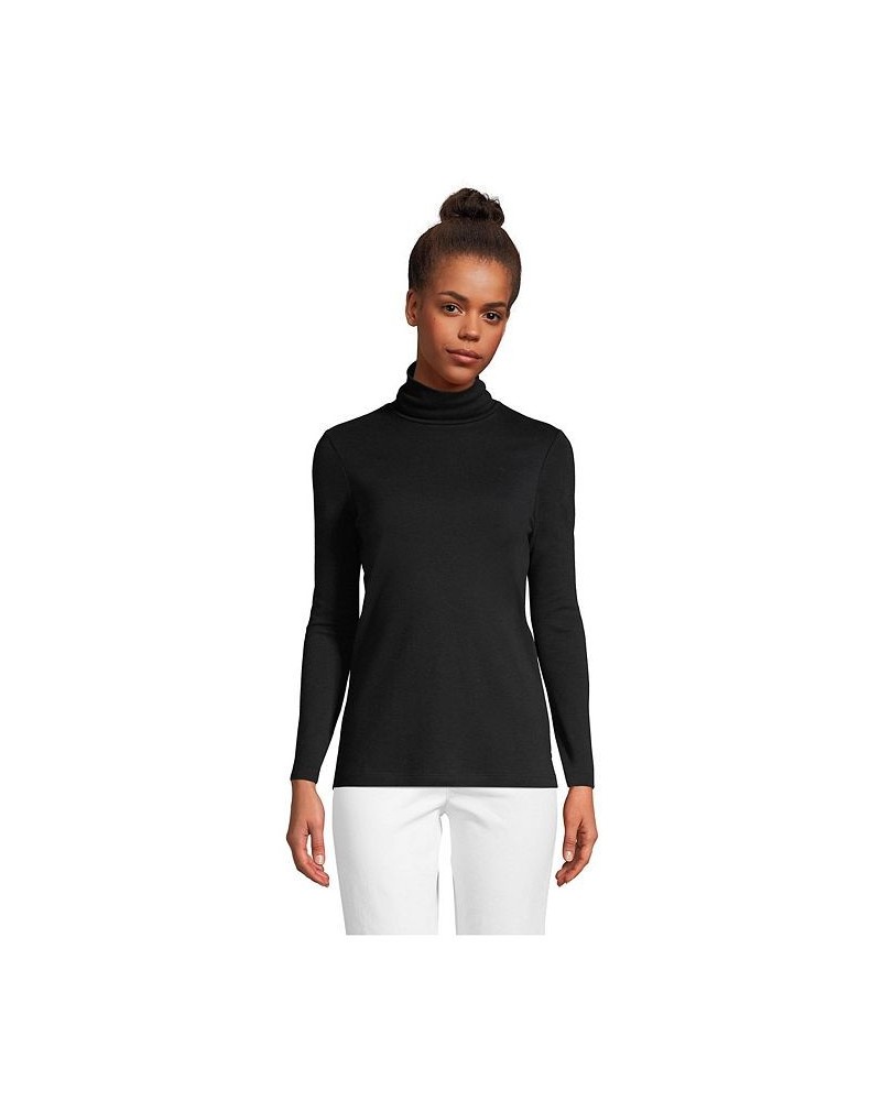 Women's Petite Supima Cotton Long Sleeve Turtleneck Black $25.47 Tops