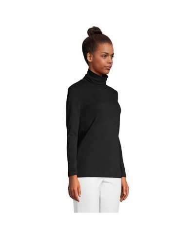 Women's Petite Supima Cotton Long Sleeve Turtleneck Black $25.47 Tops