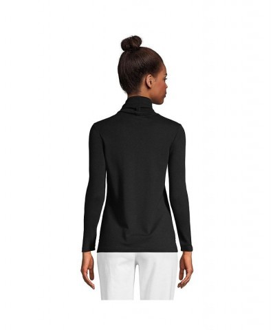 Women's Petite Supima Cotton Long Sleeve Turtleneck Black $25.47 Tops