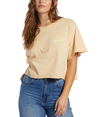 Juniors' Better Beach Cotton Graphic Boat-Neck T-Shirt Beige $14.40 Tops