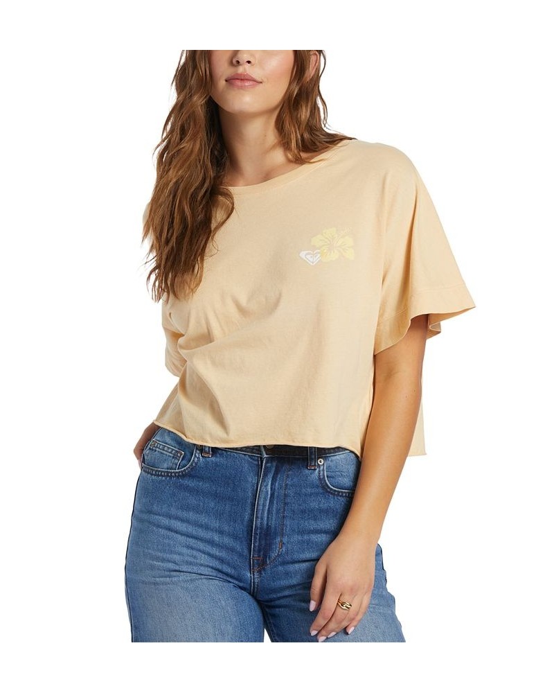 Juniors' Better Beach Cotton Graphic Boat-Neck T-Shirt Beige $14.40 Tops