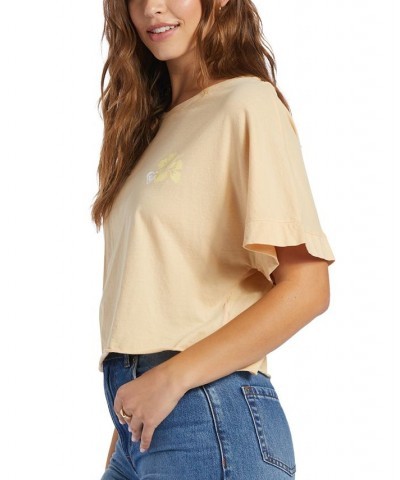 Juniors' Better Beach Cotton Graphic Boat-Neck T-Shirt Beige $14.40 Tops