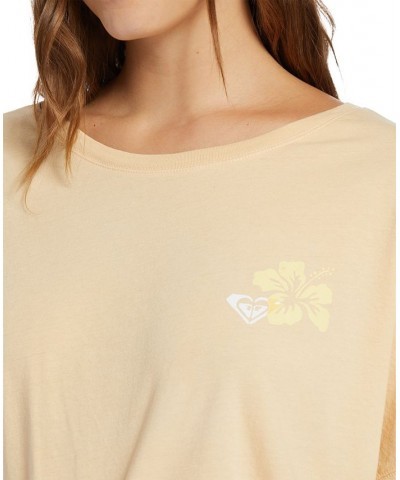 Juniors' Better Beach Cotton Graphic Boat-Neck T-Shirt Beige $14.40 Tops