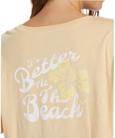 Juniors' Better Beach Cotton Graphic Boat-Neck T-Shirt Beige $14.40 Tops