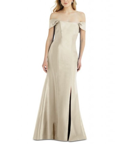 Bow-Back Off-The-Shoulder Gown Tan/Beige $78.12 Dresses